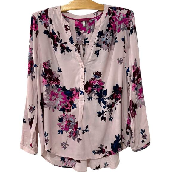 Joules | Top Pink Purple Floral Long Sleeve V Neck- Size 10 Medium - Picture 1 of 8